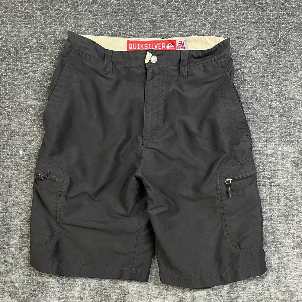 Quiksilver Cargo Boardshorts Men's Black Zip Pockets Surf Hybrid Swim Trunk - 31